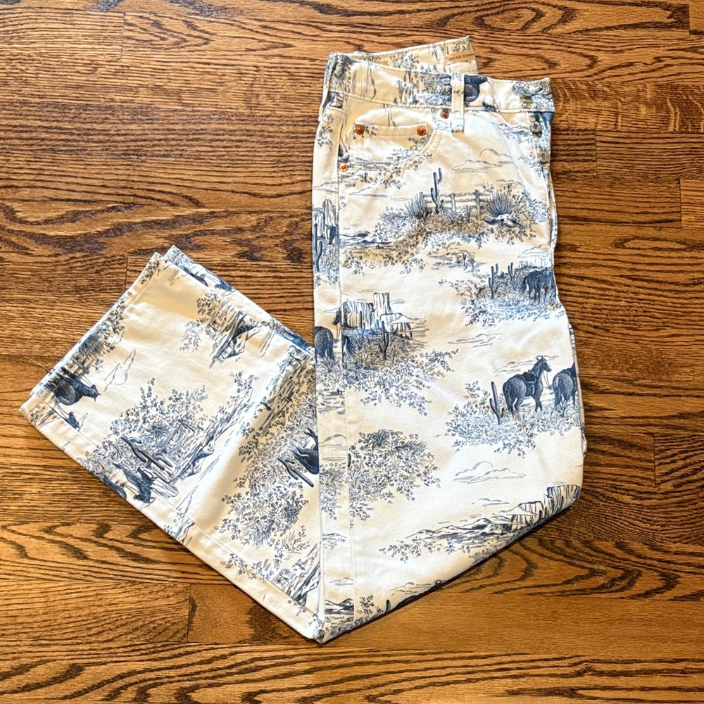 Levi's High Rise Jeans in Blue and Cream